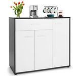 COSTWAY Buffet Cabinet, White Kitchen Buffet Storage Cabinet with Countertop, Drawer, Adjustable Shelf, Buffet Table, Sideboards and Buffets with Storage for Home, Dining Room, Living Room