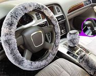 Big Ant Steering Wheel Cover Fluffy Universal 38cm/15 inch 3Pcs Wool Steering Wheel Cover Handbrake Cover Gear Shift Cover Anti-slip Wheel Sleeve Protector Interior Accessories for Auto Van Truck SUV