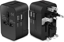 rts More Than 180 Countries Dual USB Universal Multi Plug travel adapter with Indicator Universal Conversion Plug Worldwide All in One Wall AC Power Plug Adapter Wall Charger with Charging Ports for USA EU UK AUS Cell Smart Phone Laptop, Mobile, Camera, Tablet (1 qty)