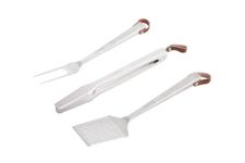 Everdure BBQ Tool Kit - 3 Pack, Brushed Stainless Steel Tongs, Spatula and Fork with Soft Grip Handles and Leather Straps, Barbeque Grill Accessories and Cooking Utensils Set