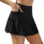 CharmLeaks Swim Skirt Bottoms Women High Waisted Side Pockets Tankini Skorts Swimsuit Bottoms with Built-in Short Black L