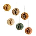 NICROLANDEE Christmas Decorations, 6 PCS Round 3D Mini Glitter Edge Paper Honeycomb Ornaments, Green Brown Hanging Paper Lanterns Ornament for Christmas Tree Décor, New Years Party, Holiday Home Decor