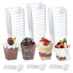 Corsehild 50 PCS Dessert Cups with Spoons, Mini Dessert Cups Reusable Square Dessert Cups Small Plastic Dessert Pots Clear Parfait Appetizer Cup Tiny Serving Bowls for Mousse Party (160ml/5.4oz)