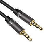 3.5mm Audio Cable Male to Male (6Ft/1.8M), 4 Pole Hi-Fi Stereo AUX Cord, Audio Jack Auxiliary Cord Extension Adapter for Headphones, Car and All 3.5 mm Enabled Devices (1 Pack - Black)