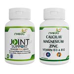 Nveda Joint Support & Calcium Combo Pack for Men & Women - Contains Collagen Type 2, Glucosamine, Magnesium, Zinc, Vitamin D & B12 - for Immunity, Bone & Joint Health (60 Tablets Each Bottle)