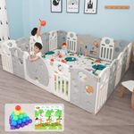 Metreno 20 panel Playpen for Babies upto 5 year with Mat and Balls Foldable Baby Play Area Indoor Setup Play Yard Fence for Toddlers Kids Playarea Setup Outdoor Children Play Pen with Gate Baby Playpen (6.1 * 7.2 ft=44 SQFT, Grey)