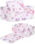 Givjoy Toddler Chair Kids Couch, 2-in-1 Comfy Armchair with Removable and Washable Cover Carrying Handle, Convertible Reading Chair Toddler Couch for Girls and Boys, Purple Elephant
