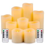 RY King Battery Operated Flameless Candle Set of 9 Real Wax Pillar Decorative Led Fake Candles with Remote Control and Timer