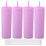 Volhoply 20oz Plastic Skinny Tumblers Bulk 4 Pack,Double Wall Tumbler with Lid and Straw,Reusable Travel Iced Coffee Mug,BPA Free Matte Acrylic Water Cups With Straw for Parties,DIY Gift(Purple,4 Set）