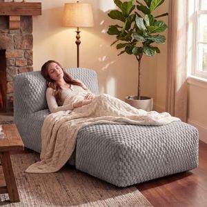 Gosopha Unique Tortoise Pattern Soft Fabric Oversized Bean Bag Lounger Chair, 3-in-1 Sofa with Ottoman, Advanced Memory Foam, No Assembly for Living Room, Dorm, Bedroom(Grey)