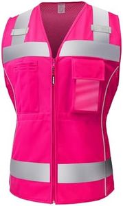 KAYGO Safety Vest with Pockets - High Visibility Reflective Vest For Woman Waist-Defining Construction Vest (Type R, Not FR) KG0118 (XS, Pink Slim, 1 Pcs)
