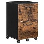 HOOBRO File Cabinet, Filling Cabinet with 2 Drawer, Mobile Office Cabinet with 5 Wheels, for Home Office, Mobile Pedestal, for A4, Letter Size, Hanging File Folders, Rustic Brown and Black BF03WJ01G1