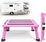 DEPSUNNY Adjustable RV Step Stool, Light Weight Aluminum RV Steps, Foldable Legs, Wide Anti-Slip Surface, Supports Up to 1,000 lb, Easy to Carry(Pink)