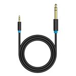 3.5mm 1/8" to 6.35mm 1/4" Stereo Jack Cable, Vention 3.5mm Male to 1/4" Male TRS Stereo Audio Cable for Smartphone, PC, Headphones, iPod, Guitar, Laptop Amplifier Home Audio (1.5m)