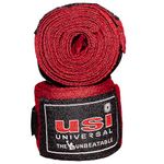 USI Universal Boxing Hand Wrap, 628C Stretchable Hand Wraps (2 Pair Set, 2.5m Length, Red) For Men & Women With Nylon Elastane Construction, Stretchable For Firm Wrapping, Hook & Loop For Closure