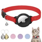 AirTag Cat Collar, Stretchy Kitten Collar with Apple Air Tag Holder and Bell, Breakaway Design Ultra Elastic GPS Tracking Cat Collar for Cats and Puppies (Red)