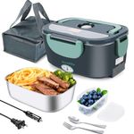 Dosevita Electric Lunch Box 80W Faster Heated Lunch Box Portable Food Warmer for Car Home with Removable 304 Stainless Steel Container Spoon & Fork and Carry Bag (Green)