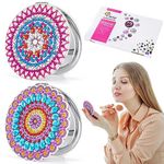 JSRQT 2Pcs Diamond Art Painting Compact Mirrors, Diamond Makeup Mirrors with Mandala Pattern, Double-Sided Full Drill Painting Mirrors, 5D Diamond Pasted Painting Pocket Travel Mirrors for Women Girls