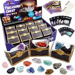 DANCING BEAR Treasure Chest Dig Kit Party Pack for 12 Kids, Excavate 12 Surprise Real Gems & Crystals, STEM Education, Fun Pirate Booty Hunt, Science Activity Gift Sets for Girls and Boys