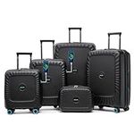 befound Luggage Expandable 5 Piece Sets(14/18/20/24/28) PP Lightweight Spinner Suitcase With TSA Lock & YKK Zipper(Black), Black, Extra Large, Urban Style Meets Tech. Our Suitcase Has a Metallic Finish & Built-in Usb for Today's Traveler