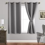 JIUZHEN Short Blackout Curtains with Tiebacks for Small Window, Bedroom Darkening Drapes Light Blocking Noise Reducing Grommet Window Curtains for Living Room, Set of 2 Panels, 42W x 45L，Light Grey