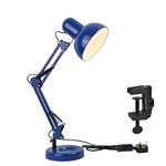 TEKLED® LED Desk Lamp | Adjustable Swing Arm | Replaceable E27 Edison Screw Bulb Holder | Flexible Table Clamp | for Bedside Reading Office Work Architects Students (Swing Arm Dark Blue)