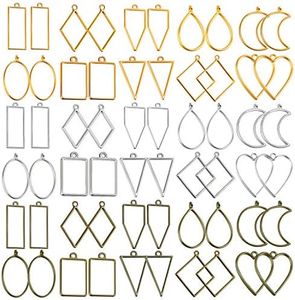 Shynek Open Bezels for Resin, 60Pcs Hollow Frame Pendants Resin Craft Bezels Jewelry Molds for Resin Casting, Necklaces Earrings Making Supplies