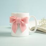 The White Space Living Handcrafted Ceramic Mug for Coffee/Tea/Milk/Green Tea/Cold Coffee| Microwave & Dishwasher Safe (Pink Bow Mug)