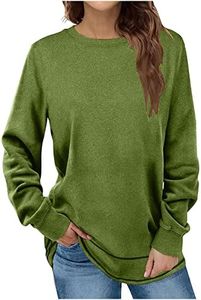 PBNBP Fall Winter Loose Fit Blouses for Women Curved-Hem Long Sleeve Solid Color Tunic Tops Pullover Crewneck Daily Wear Casual Shirts Sudaderas