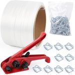 UpJiaFlarish Woven-Cord-Banding-Strapping-Kit - Pallet Packaging Banding Tool Strapping Tool & Tensioner, Woven Cord Band Roll 3/4In*328Ft, 100pcs Steel Buckles, Reusable Package for Flexable Packing