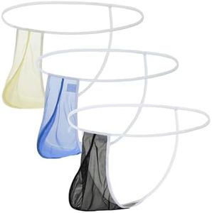 ZONBAILON Men's Bulge Enhancing G-String Thong Pack Sexy Mesh See Through Big Pouch T-Back Underwear Plus Size XXL 2XL Multicolor