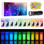 10 Color Glow In The Dark Pigment Powder with UV Lamp - Epoxy Resin Luminous Powder for Slime Kit,Skin Safe Long Lasting Self Glowing Dye for DIY Nail Art,Acrylic Paint,Fine Art, 0.7oz Each(Total 7oz)