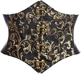 Lavish Black/Gold Swirl Brocade Corset Belt Cincher w/Clasps (3X)