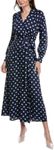 Anne Klein Women's Collared Faux Wrap Maxi W Blouson SLV, Mdnght Nvy/Cape Blue, 8