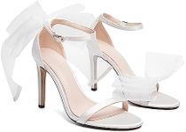 Vertundy Women's Bow Stiletto High Heeled Sandals Dress Wedding Party Shoes For Ladies, White, 8