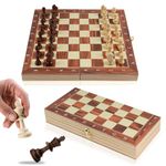 Magnetic Chess Set Luxury for Adults Kids,29×29cm Portable Folding Travel Chess Set Magnetic Wooden Chess Board Game,Handmade 32 Chess Pieces | 2 Extra Queen,Gift for Kid,Adult,Boys,Girls,Family Party