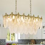 Depuley Modern Rectangular Crystal Chandeliers, 8-Light Gold Chandelier Lighting, Linear Crystal Pendant Light for Dining Room, Kitchen Island, Adjustable Height, E14 Bulbs Included