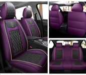 Car Seat Covers Full Set, Super Luxurious Heavy Universal Duty Waterproof Leather Automotive Vehicle Cover for Cars SUV Pick-up Truck, Non-Slip Seat Pink Car Accessories (Full Set/Purple)