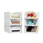 Aditya polymers Pack of 6 Pcs.( LARGE) Clothes Organizer For Wardrobe Cupboard| Foldable Stackable| MultiPurpose Adjustable Sliding Tray Basket| Almirah Closet Space Organiser| Shirt Stacker