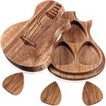 Boao Guitar Pick Box Holder with 3 Pcs Wooden Guitar Picks, Wooden Collector Engraved Guitar Pick Box Classical Triangle Guitar Picks for Present Music Instrument Guitar Bass(Classic)