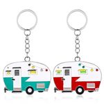 DSLSQD 2 Pieces Camper Keychain, RV Camper Keyring Camper Accessories for Travel Trailers Retro Camping Car Keychain Cute Keychains for Camper Decor RV Travel Camping Trip Souvenirs(Red+Green)