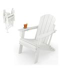 Sleek Space Adirondack Folding Chair for Garden, Patio or Deck - Arm Rests and Cup Holder - Lightweight, Weatherproof - Stylish, Durable Outdoor Furniture for Fire Pit, Beach, Poolside, Porch (White)