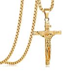 JeweBella Cross Necklace for Men Women Stainless Steel Jesus Crucifix Cross Pendant Venetian Chain 61 CM Silver/Gold/Black Religious Jewellery Gift