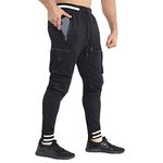 BROKIG Men Large Capacity Gym Joggers Pants with Zipper Pockets,Workout Tapered Casual Athletic Sweatpants Track Pants(Black,Large)