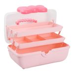 Nivofu 3-Layers Girls Hair Accessories Storage Box, Plastic Craft Storage Boxes with 6 Compartments, Cute Jewellery Box with Handle for Kids, Multifunctional Organiser Box for Sewing