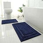 HOMEIDEAS Bathroom Rugs Sets 2 Piece, Super Soft and Absorbent Non Slip Microfiber Machine Washable Bath Mat Set (20" x 32" + 16" x 24", Navy Blue)