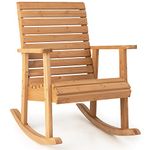 Giantex Wood Rocking Chair Outdoor - Outside Rocker with High Backrest, Wide Armrests, 330 Lbs Weight Capacity, Patio Rocking Chairs for Lawn, Backyard, Indoors, Deck, Garden, Porch Chair (1, Natural)