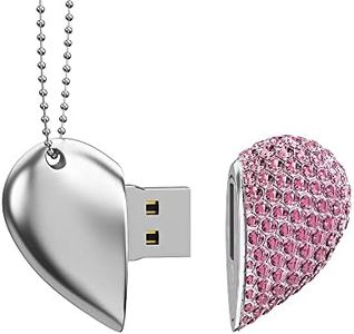 RAOYI 64GB Heart Shape USB 2.0 Flash Drive Crystal Memory Stick Thumb Drive Pen Drive Jump Drive Jewelry Pendant Necklace with Key Chain-Pink