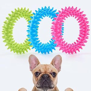 Hurray 3 Pack Puppy Teething Chew Toys for Relieve Itching and Clean Teeth - Small Dogs, Puppies Rubber Dental Toy Up to 15 lbs, Blue, Pink, Green