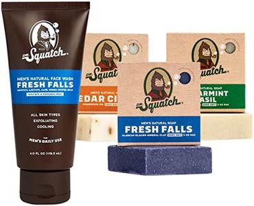 Dr. Squatch Men's Natural Face Wash and Bar Soap Bundle - Fresh Falls Exfoliating Face Wash made with Natural Ingredients - Fresh Falls, Cedar Citrus, and Spearmint Basil Bar Soap